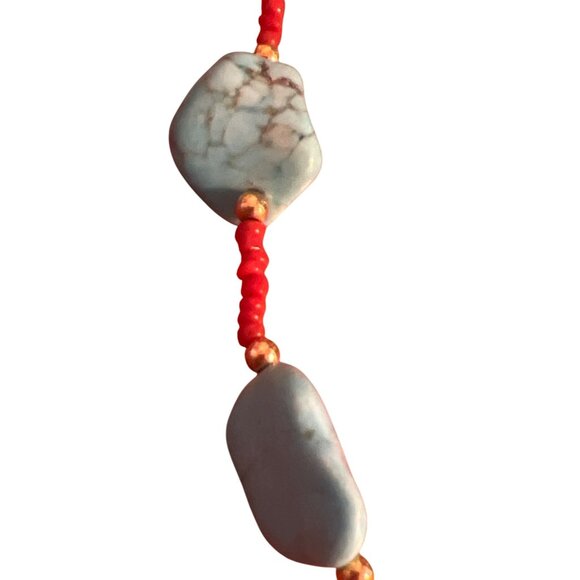 Turquoise Dyed Howlite Red Seed Bead Necklace Western Beach Vacation Estate 28" - Picture 3 of 4